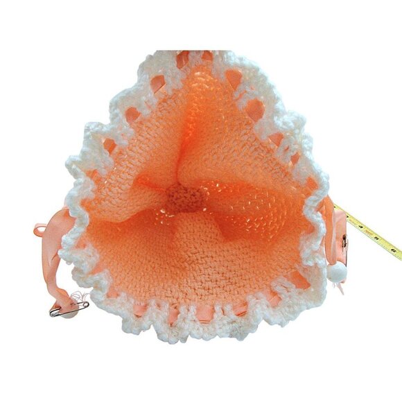 Vintage 1960s Red Hair Peach Dress Bottom Closes Hand Crocheted Bed Pillow Doll - Picture 10 of 12